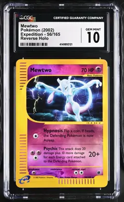 2002 Pokemon Expedition Base Set Mewtwo #56/165 Reverse Holo CGC 10 - Image 1