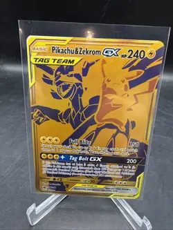 Pokemon TCG-Pikachu & Zekrom GX SM248 Tag Team Black Star Promo *Dent On Back - Image 1