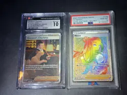 Pokemon 151 Giovanni's Charisma SIR #204 CGC GEM MT 10 & PSA 10 Rainbow Nessa FA - Image 1