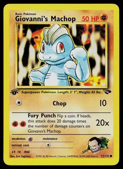 Pokemon Card - Giovanni's Machop Gym Challenge 1st Edition 72/132 Common - Image 1