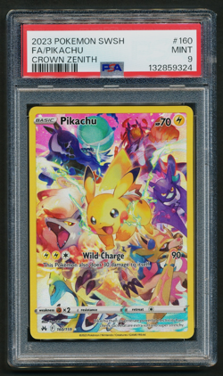Pikachu 160/159 Secret Rare Holo Pokemon 2023 Crown Zenith PSA 9 MINT - Image 1