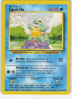 Squirtle 063/102 Base Set Common Normal MP Pokemon - Image 1