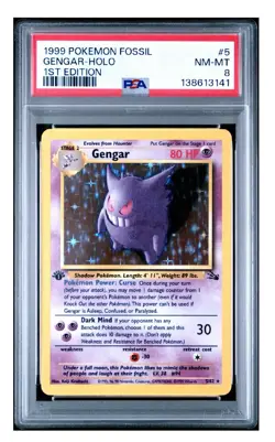 1999 POKEMON FOSSIL | 1ST EDITION GENGAR-HOLO 5 PSA 8 NM-MT - Image 1