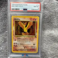 1999 Pokemon Fossil Moltres Holo PSA 8 - Image 1