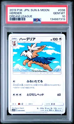 2019 POKEMON JPN SUN & MOON DREAM LEAGUE #038 HERDIER PSA 10 - Image 1