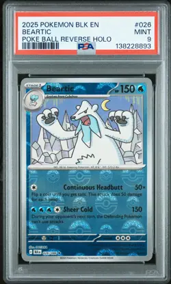 2025 POKEMON BLK EN-BLACK BOLT POKE BALL REVERSE HOLO #026 BEARTIC PSA 9 - Image 1