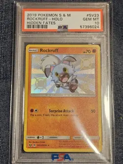 Rockruff SV23/SV94 PSA 10 Pokemon Hidden Fates: Shiny Vault Shiny Holo Rare NM - Image 1