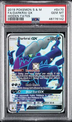 2019 POKEMON SUN & MOON HIDDEN FATES #SV70 FULL ART/DARKRAI GX PSA 10 - Image 1