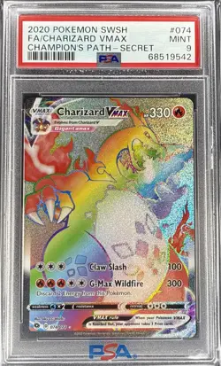 2020 Pokemon SWSH Champion’s Path Charizard VMAX SECRET RARE CARD 074/073 PSA 9 - Image 1