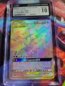 Moltres Zapados Articuno GX Full Art Holo Card 69/68 Hidden Fates CGC 10 Gem Min - Image 1