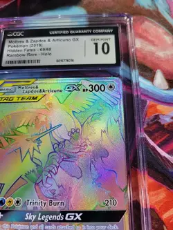 Moltres Zapados Articuno GX Full Art Holo Card 69/68 Hidden Fates CGC 10 Gem Min - Image 4