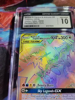 Moltres Zapados Articuno GX Full Art Holo Card 69/68 Hidden Fates CGC 10 Gem Min - Image 5