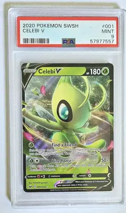 2020 Pokemon Sword and Shield Celebi V #001 PSA 9 Card MINT SWSH - Image 1