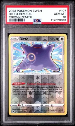 2023 Pokemon Crown Zenith #107 Ditto Reverse Foil PSA 10 Card! GEM MINT! Pop 3! - Image 1
