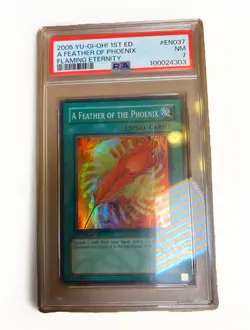 2005 YU-GI-OH! A FEATHER OF PHOENIX 1st Edition #EN037 FLAMING ETERNITY PSA 7 NM - Image 1