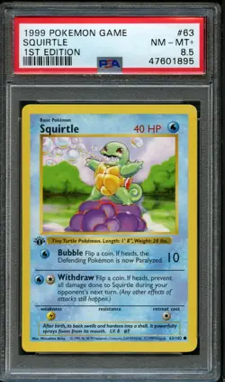 POKEMON 1ST EDITION SQUIRTLE #63 | PSA 8.5 NM - MINT | BASE SET 1999 - Image 1