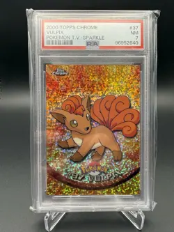 Pokemon Topps Chrome Sparkle Vulpix PSA 7 NM - Image 1