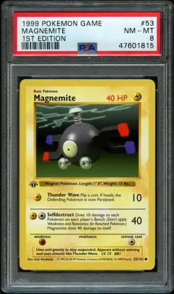 MAGNEMITE 1999 POKEMON GAME BASE SET 1ST EDITION COMMON A 53/102 PSA 8 - Image 1