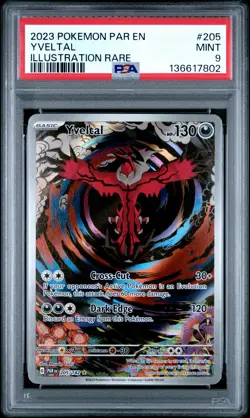 2023 POKEMON PAR EN-PARADOX RIFT ILLUSTRATION RARE #205 YVELTAL PSA 9 - Image 1