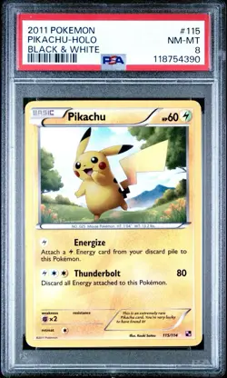Pokemon 2011 PSA 8 NM-MINT Pikachu Holo Black & White Secret Rare 115 - Image 1