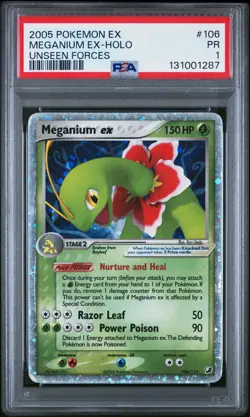 2005 POKEMON EX UNSEEN FORCES #106 MEGANIUM EX-HOLO PSA 1 - Image 1