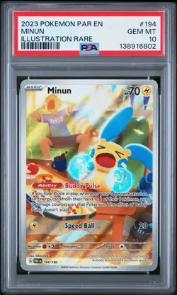 2023 POKEMON PAR EN-PARADOX RIFT ILLUSTRATION RARE #194/182 MINUN PSA 10 - Image 1