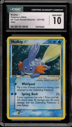 Pokemon Mudkip Gold Star EX Team Rocket Returns Holo Ultra Rare #107 CGC 10 - Image 1
