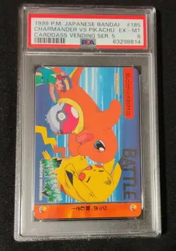 PSA 6 Charmander Vs Pikachu #185 Pokemon Bandai Anime Carddass Vending Card - Image 1