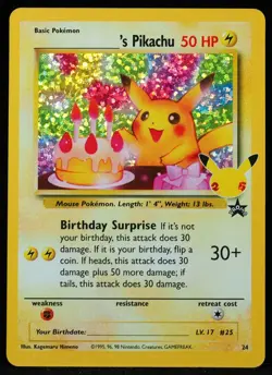 Birthday Pikachu #25 NM/M Pokemon Card - Image 1