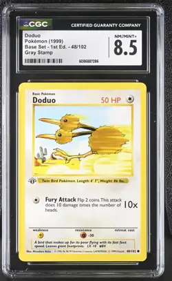 DUDUO POKEMON (1999) BASE SET - 1ST ED. - 48/102 GRAY STAMP CGC 8.5 NM/MINT+ - Image 1