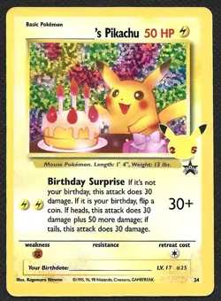 Pokemon Celebrations Birthday Pikachu 24 Classic Collection Holo Light Play LP - Image 1
