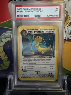 Dark Dragonite PSA 1! 5/82 Rare Holo Team Rocket TCG 2000 Pokemon Card - Image 1