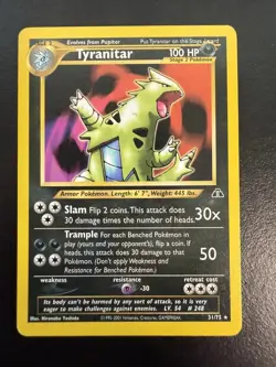 Pokemon TCG Tyranitar Neo Discovery Unlimited Rare Card 31/75 LP+ - Image 1