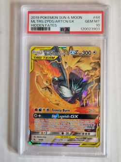 2019 POKEMON SUN & MOON HIDDEN FATES #44 MOLTRES & ZAPDOS & ARTICUNO GX PSA 10 - Image 1