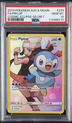 2019 POKEMON SUN & MOON COSMIC ECLIPSE SECRET #239 FULL ART/PIPLUP PSA 10 - Image 1