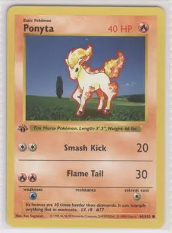Pokemon Ponyta 1st edition base set 60/102 Raw NM MT WOTC Rare Vintage 1999 - Image 1