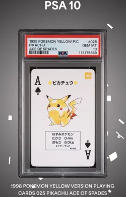 1998 Pokemon Yellow Deck Playing Card PSA 10 Pikachu Ace of Spades - Image 1