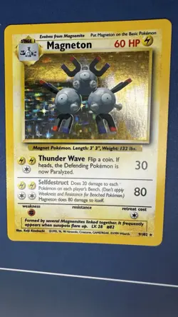Pokemon TCG 1999 Magneton Base Set Holo Unlimited Rare Card 9/102 - Image 1