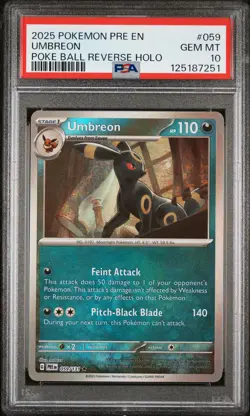 2025 POKEMON PRE EN-PRISMATIC EVOLUTIONS POKE BALL REVERSE HOLO UMBREON PSA 10 - Image 1