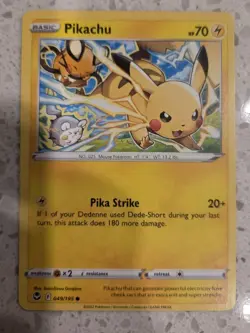Pikachu Pokemon TCG Silver Tempest 049/195 - Pikachu - Non-Holo - NM + Free Gift - Image 1