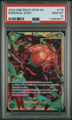 2024 ONE PIECE OP06-WINGS OF THE CAPTAIN #118 RORONOA ZORO PSA 10 - Image 1