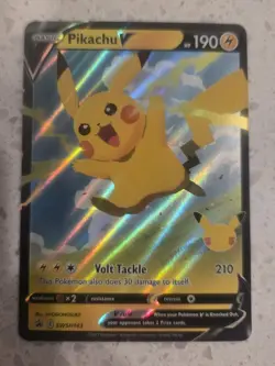 Pikachu V SWSH143 Celebrations 25th Promo Full Art Pokemon Tcg Card + FREE GIFT - Image 1
