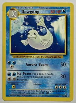 Dewgong 25/102 (MP) Uncommon Base Set Unlimited 1996 WOTC Pokemon Card - Image 1