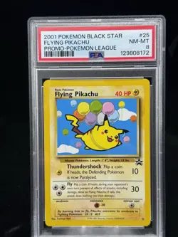 Flying Pikachu #25 Black Star Promo Pokemon League 2001 PSA 8 🎈☁ - Image 1
