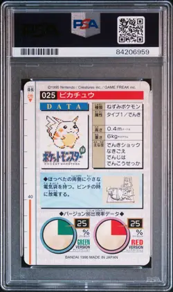 Pikachu Pokemon 1996 Carddass Vending Green Japanese 025 PSA 8 - Image 2