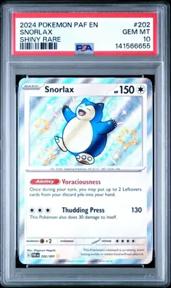 Pokemon TCG Snorlax 202/091 Shiny Holo Rare Paldean Fates Mint Condition PSA 10 - Image 1