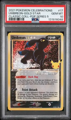 2021 POKEMON CELEBRATIONS CLASSIC COLL #17 UMBREON-GOLD STAR PSA 10 - Image 1