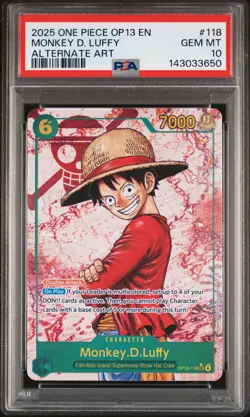 2025 ONE PIECE OP13-CARRYING ON HIS WILL ALTERNATE ART MONKEY D. LUFFY PSA 10 - Image 1