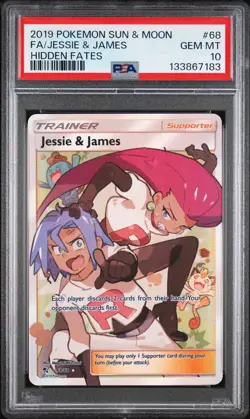 2019 Pokemon Hidden Fates #68 Jessie & James Full Art PSA 10 Gem Mint - Image 1