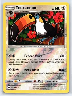 Toucannon 108/149 - Pokemon SM Base Set - Reverse Holo Rare - LP - Image 1